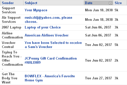 Screenshot of my Yahoo! Mail Bulk folder